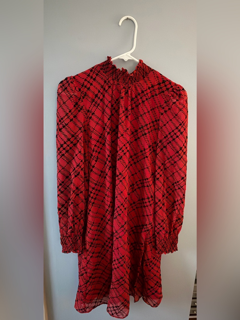 Tommy Hilfiger Red and Black Printed Dress with Smocked Waistband